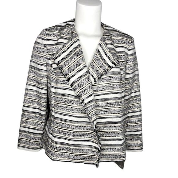 Kasper Blazer Jacket Small Black White Tweed Open - Picture 1 of 8